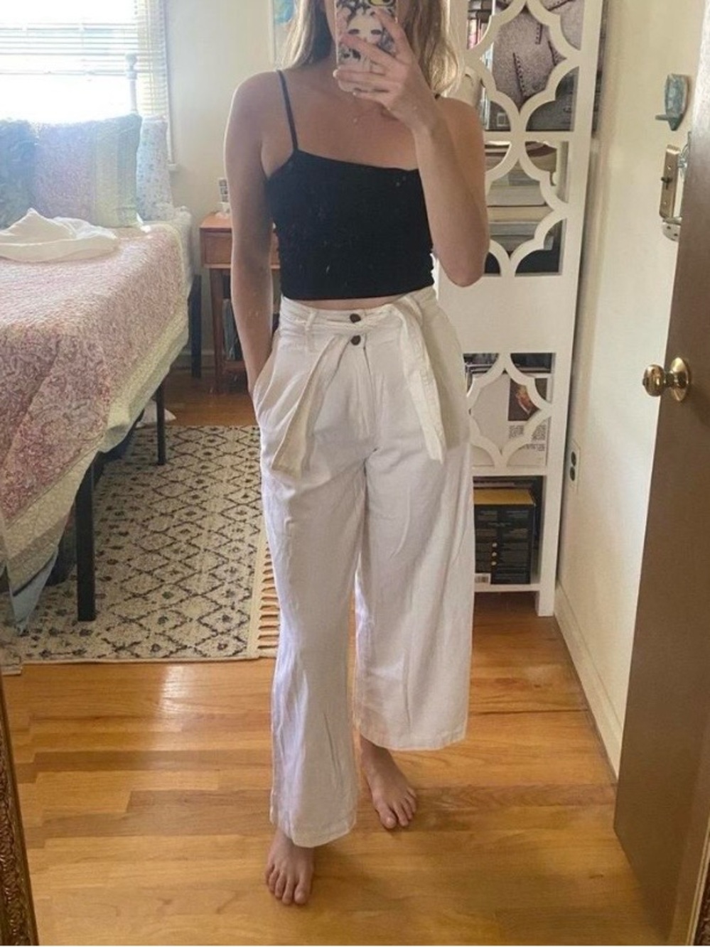 Billabong White High-Waist Wide-Leg Paperbag Pants with Self Tie